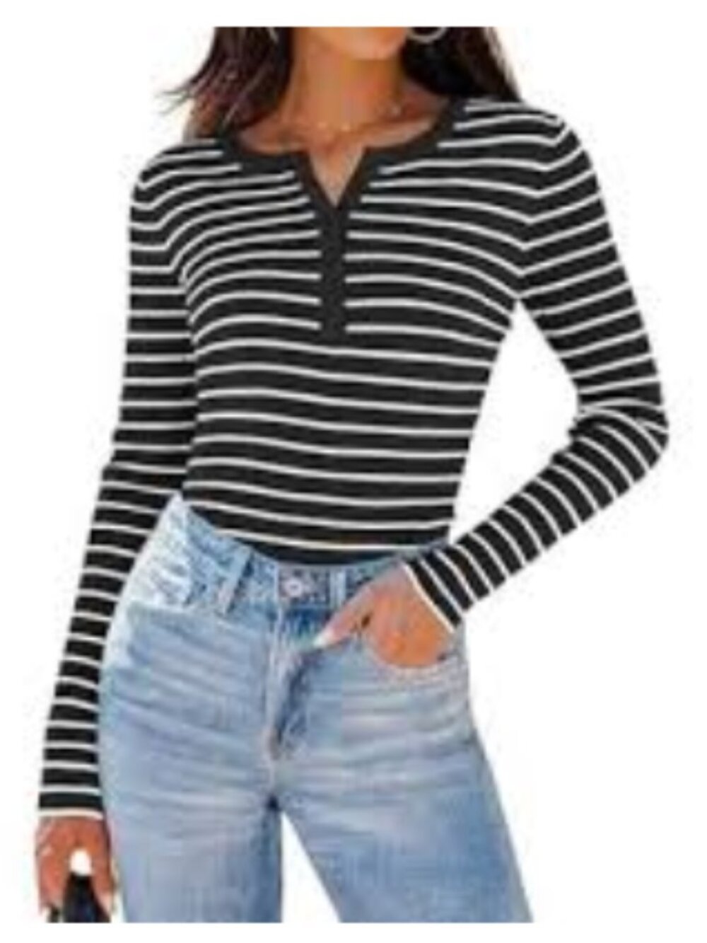 ZESICA Black White Striped Tie Waist Knit Shirt Size S